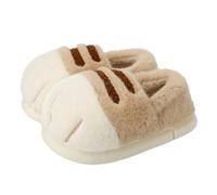 Pantoufles en forme de patte de chat, semelle antidérapante, chaussons chauds et confortables en peluche épaisse pour femme, kaki, 42 EU