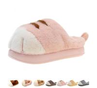 Pantoufles en forme de pattes de chat, pantoufles de dessin animé 3D en forme de pattes de chat pour femmes, pantoufles en forme de pattes de chat chaudes et moelleuses pour l'hiver (Pink #1,38-39)