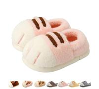 Pantoufles en forme de pattes de chat, pantoufles de dessin animé 3D en forme de pattes de chat pour femmes, pantoufles en forme de pattes de chat chaudes et moelleuses pour l'hiver (Pink,40-41)