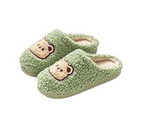 Pantoufles en forme d'ours pour femme - Chaussons moelleux en mousse à mémoire de forme - Confortables - Doubles et confortables - Doublure en polaire - Pour l'hiver, Vert, 36 2/3 EU