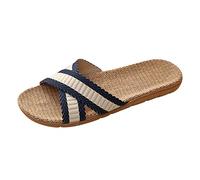 Pantoufles en lin pour homme - Antidérapantes - Élégantes - Sangle croisée - Bout ouvert - En lin - Confortables et légères - Pour l'été - Pour l'intérieur et l'extérieur - Mode homme - Sandales de