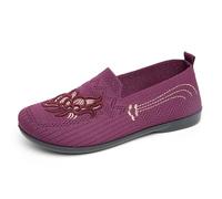 Pantoufles en maille brodées et imprimées de qualité supérieure pour femme - Baskets plates et confortables pour un usage quotidien - Chaussures décontractées élégantes pour les mamans., lilas, 42 EU