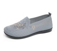 Pantoufles en maille brodées et imprimées de qualité supérieure pour femme - Baskets plates et confortables pour un usage quotidien - Chaussures décontractées élégantes pour les mamans., Gris clair
