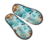 Pantoufles en marbre turquoise pour homme et femme - Imprimé vache bleu sarcelle - Antidérapantes - Confortables - En mousse à mémoire de forme - Pour chambre à coucher, voyage, multicolore, 8/11 UK