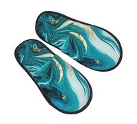Pantoufles en marbre turquoise pour homme et femme - Ligne bleu sarcelle - Antidérapantes - Confortables - En mousse à mémoire de forme - Pour chambre à coucher, voyage, multicolore, 8/11 UK Men/ 9.5