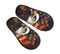 Pantoufles en mousse à mémoire de forme avec drapeau américain pour homme et femme - Chaudes et tendance - Pour chambre à coucher - Style décontracté - Pour l'intérieur et l'extérieur, Noir, Large