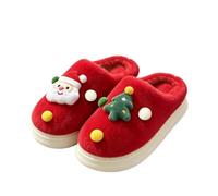 Pantoufles en peluche à bout fermé avec bonhommes de neige de noël, diapositives en coton d'intérieur d'hiver (B01,42-43)