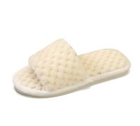 Pantoufles en peluche à bout ouvert et fond plat pour femme - Chaudes et antidérapantes - Chaussures d'intérieur confortables avec semelle souple pour un confort décontracté, 03 Blanc, 37 EU