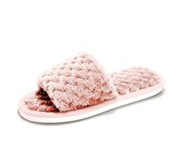 Pantoufles en peluche à bout ouvert et fond plat pour femme - Chaudes et antidérapantes - Chaussures d'intérieur confortables avec semelle souple pour un confort décontracté, 02 Rose, 37 EU