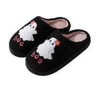 Pantoufles en peluche amusantes pour femme - Chaussons pour homme - Semelle antidérapante - Unisexe - Chaussons d'Halloween - En mousse à mémoire de forme - Chaussons confortables en coton, Noir , 42