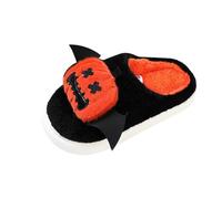 Pantoufles en peluche chaudes en mousse à mémoire de forme pour homme et adolescent - Chaussures chaudes et moelleuses pour Halloween et Noël, Noir , 44 EU