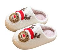 Pantoufles en Peluche Femme Homme d'hiver Chaude Chaussons Maison Intérieur et Extérieur de Noël Slippers