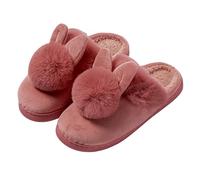 Pantoufles en peluche lapin pour femme - Pantoufles chaudes et mignonnes - Semelle épaisse - En feutre - Chaussons en peluche - Fausse fourrure - Chaussons ménagers d'hiver, rouge, 40 EU