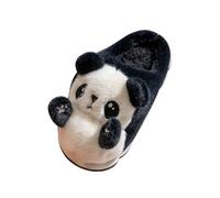 Pantoufles en Peluche Panda, Chaussures Chaudes et antidérapantes pour l'automne et l'hiver,Noir,44 EU