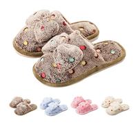 Pantoufles en peluche pour femme avec nœud - Antidérapantes - Doux et confortables - Mules colorées à bout fermé - Chaussures chaudes pour intérieur et extérieur - Chaussures en mousse à mémoire de