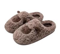 Pantoufles en peluche pour femme - Chaussons d'hiver mignons et confortables - En coton - Chaussons moelleux - Chaussures en peluche - Antidérapantes - Unisexe, marron, 40 EU