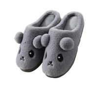 Pantoufles en peluche pour femme - Motif dessin animé - Mignon et confortable - Pour l'hiver - Doux - Soulagement de la douleur - Antidérapants - Décontractés - Pour l'intérieur et l'extérieur, gris