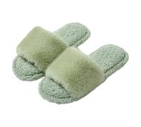 Pantoufles en peluche pour femme - Pantoufles confortables et chaudes - Bout ouvert - Légères et respirantes - Chaussures d'hiver - Chaussons ménagers pour invités, vert, 40 EU