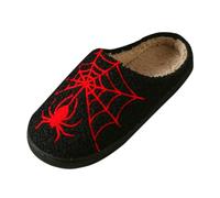 Pantoufles en peluche pour femmes - Terreur - Chaussons heureux - Pour homme et femme - Chaussures d'Halloween - Orange - Moelleux - Peluche douce - Rétro - Chaussons doux - Pantoufles tendance, Noir