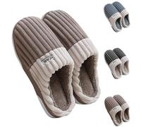 Pantoufles en peluche pour homme - Fermeture avant - Semelle souple - Chaussons en peluche douce - Chaussons confortables - Larges pieds - Chaussures de vacances, café, 46 EU