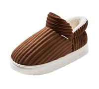 Pantoufles en velours côtelé pour femme avec talon intérieur et extérieur, semelle épaisse, chaussons en coton épais chaud, café, 38 EU