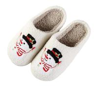 Pantoufles fantaisie pour couple - Imprimé de Noël - Chaude - Doublure polaire - Antidérapantes - Confortables - Pour homme et femme, 04 Blanc, 39.5 EU