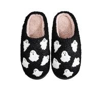 Pantoufles fantômes - Chaussures d'Halloween en peluche mignonnes, Chaussons de maison confortables en dessin animé | Pantoufles de chambre chaudes en coton antidérapantes avec un style fantôme amusan