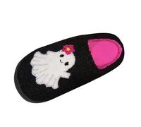 Pantoufles fantômes pour femme en forme de citrouille avec imprimé amusant, jolis chaussons d'Halloween à enfiler - Pantoufles pelucheuses effrayantes pour festival - Chaussons chauds et doux pour