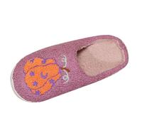 Pantoufles fantômes pour femme en forme de citrouille avec imprimé amusant, jolis chaussons d'Halloween à enfiler - Pantoufles pelucheuses effrayantes pour festival - Chaussons chauds et doux pour