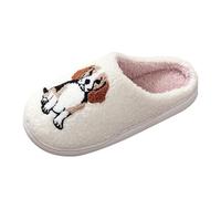 Pantoufles Femme Chaussons Maison Intérieur Motif Chien Mignon Pantoufles Peluche Chauds Mémoire De Forme Antidérapant Chaussons Polaire Automne Et Hiver (White, 36)