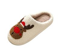 Pantoufles Femme Couples Noël Renne Design Pantoufles Légères Chauffantes pour la Maison Pantoufles Confortables Motif Festif pour Femme, 02 rouge., 35.5 EU