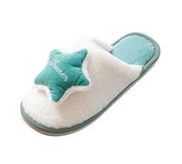 Pantoufles femme Peluche Chaussons en coton pour femmes fausse à mémoire de forme pantoufles à glissière plates confortables Slippers maison étoile lune Pantoufles invité décoration (Green, 38-39)