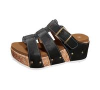 Pantoufles Femmes Été Sandales Ajourées Talon Épais Bride Réglable Confort Quotidien (Black, 38)