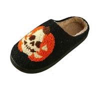 Pantoufles Femmes Halloween Citrouille Squelette Motif Drôle Pantoufles Chaudes pour la Maison Confortable Pour Couples Idéal pour L'automne et l'hiver, Noir 01, 37 EU