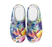 Pantoufles Feuilles Bleues Violettes Générique Pantoufles Hommes Chausson Femme Hiver Accueil,Confortable En Peluche Chaude Chaussures, Antidérapant Et Léger,Pour L'Intérieur Et L'Extérieur