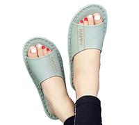 Pantoufles Grace Slide pour Femmes, Pantoufles d'intérieur, Chaussures à Bout Ouvert, Pantoufles en Cuir de Vachette véritable, Sandales antidérapantes, Chaussures de Chambre à Coucher (Couleur :