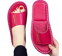 Pantoufles Grace Slide pour Femmes, Pantoufles d'intérieur, Chaussures à Bout Ouvert, Pantoufles en Cuir de Vachette véritable, Sandales antidérapantes, Chaussures de Chambre à Coucher (Color :