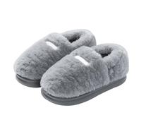 Pantoufles grises en peluche pour homme à bout fermé, dessus doux et pelucheux avec double couture, devant recouvert arrondi, col rembourré, pour matins d'hiver, temps de canapé, dortoirs (gris