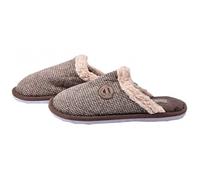Pantoufles Homme Premium - OZABI - MU7130 Velours Carreau - Choco - Semelle Antidérapante 45