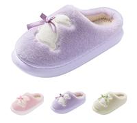 Pantoufles lapin pour femme - Chaussons mignons pour femme - Pantoufles lapin avec nœud papillon pour fille - Mules princesse en forme de cœur - Mules à bout fermé - Chaussons moelleux doublés en