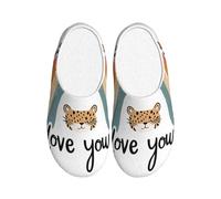 Pantoufles léopard arc-en-ciel en flanelle pour homme Love You - Antidérapantes - Chaudes - Pour l'intérieur et l'extérieur, multicolore, X-Small Men/ Small Women