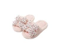 Pantoufles mignonnes à pois pour femme - En peluche - Doublure moelleuse - Bout plat ouvert - En coton, Rose, 41/42 EU