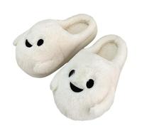 Pantoufles mignonnes en forme de petit fantôme pour homme et femme en peluche douce et chaude pour Halloween, couple d'intérieur et d'extérieur, jolies pantoufles de fête effrayantes fantaisie en