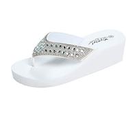 Pantoufles Mode Été Femmes Strass Compensées Tongs Chaussures de Plage Décontractées (36,Blanc)