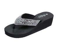Pantoufles Mode Été Femmes Strass Compensées Tongs Chaussures de Plage Décontractées (38,Noir)