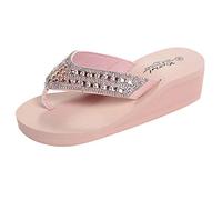 Pantoufles Mode Été Femmes Strass Compensées Tongs Chaussures de Plage Décontractées (38,Rose)
