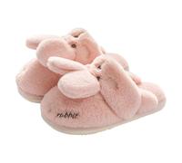Pantoufles moelleuses en forme de lapin - Antidérapantes - Animaux mignons - Chaussures chaudes pour l'hiver - Chaussures d'extérieur amusantes - Confortables à enfiler - Chaussons pelucheux pour