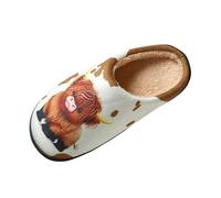 Pantoufles moelleuses en polaire motif vache Highland Chaussures | Imprimé vache des Highlands écossais, polaire en peluche, semelle antidérapante, unisexe, 36-42, hiver douillet