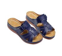 Pantoufles orthopédiques pour femme - Talon compensé - Mules confortables pour femme - En cuir souple - Lit de pied souple - Sandales de marche avec soutien de la voûte plantaire - Sandales d'été