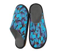 Pantoufles papillon bleu vol pour homme et femme, motif floral printanier, pantoufles d'intérieur, chaussettes d'intérieur, chaussures de chambre à coucher, de voyage, multicolore, 44/46 EU